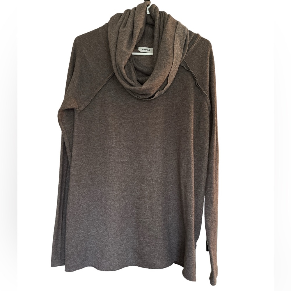 Adora tan cowl neck rayon-blend sweater, size Small - Gorgeous and soft!